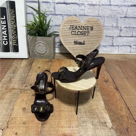 Manolo Blahnik brown leather high heel sandals - Picture 12 of 14